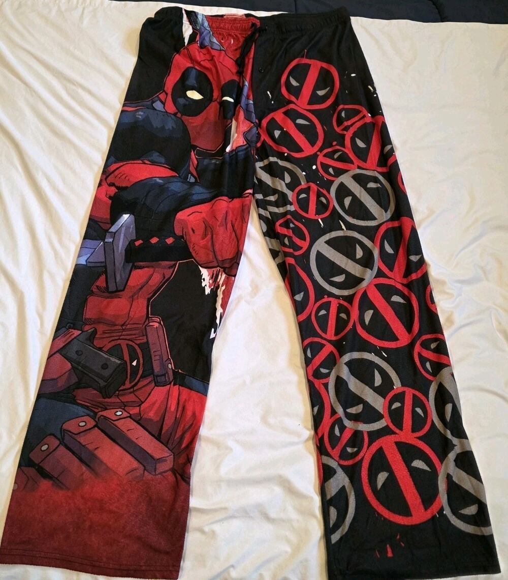 Marvel Deadpool Pajama Bottoms Pants Mens XXL Red Black Fleece Lounge
